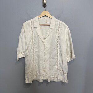 OYSHO cream short sleeve linen button down shirt size M